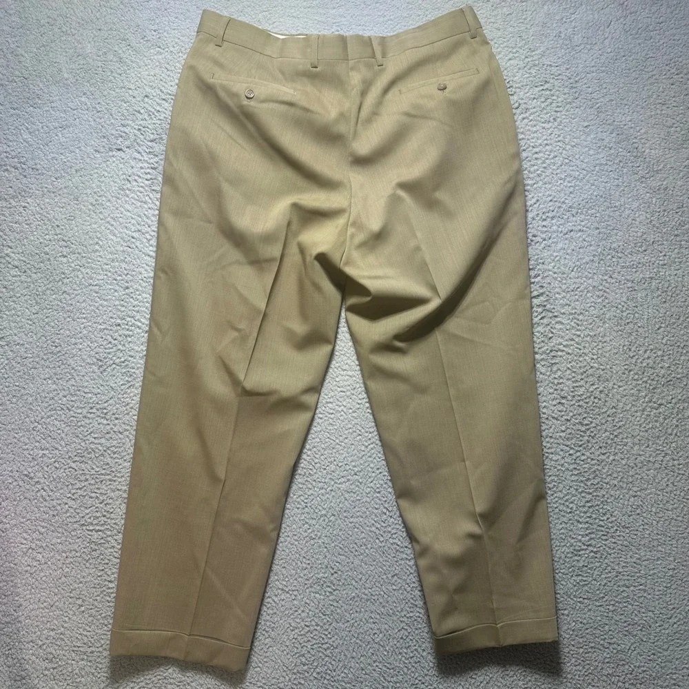 Vintage Pronto Uomo Mens Khaki‎ Pleated Cuffed Wool Dress Pants Size 38 Y2K